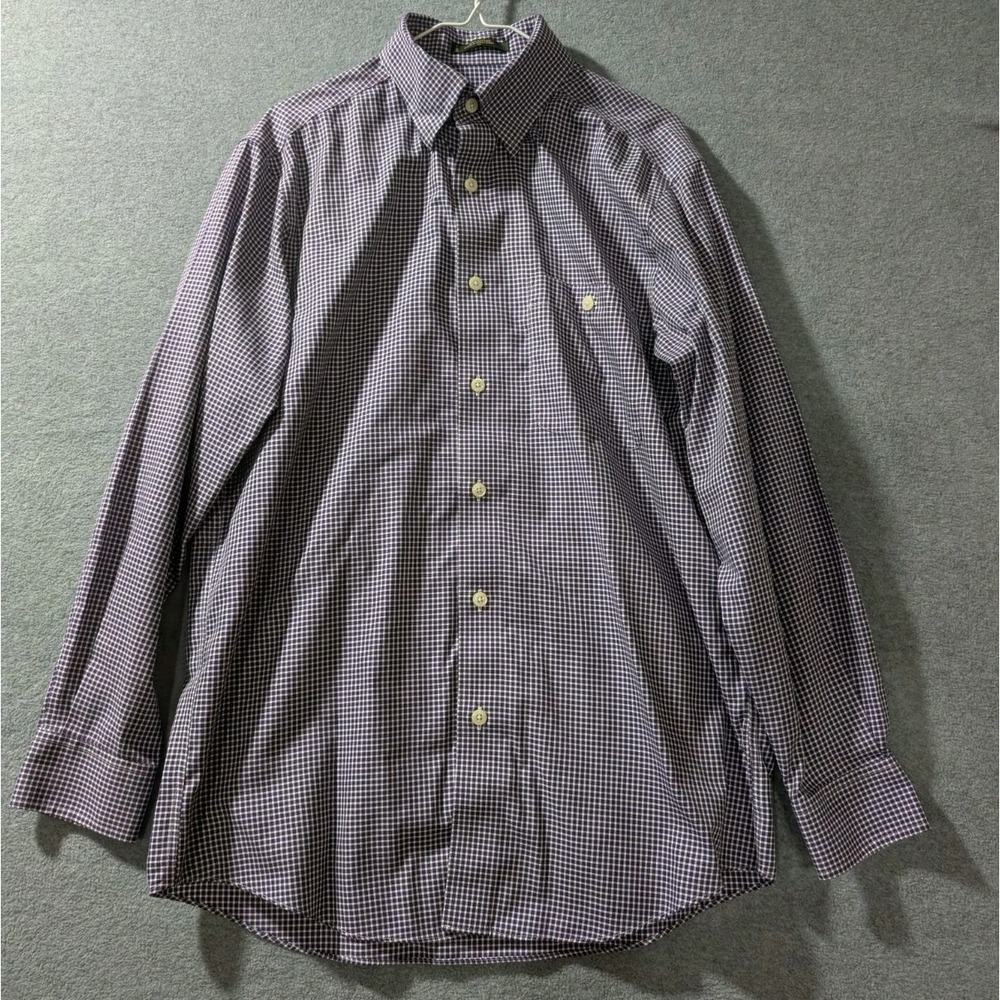 Orvis Signature Button Down Shirt Purple‎ Check Plaid Mens M Hong Kong VTG 90s
